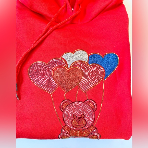 NWOT! Rhinestone hoodie with bear and hearts - Picture 5 of 10